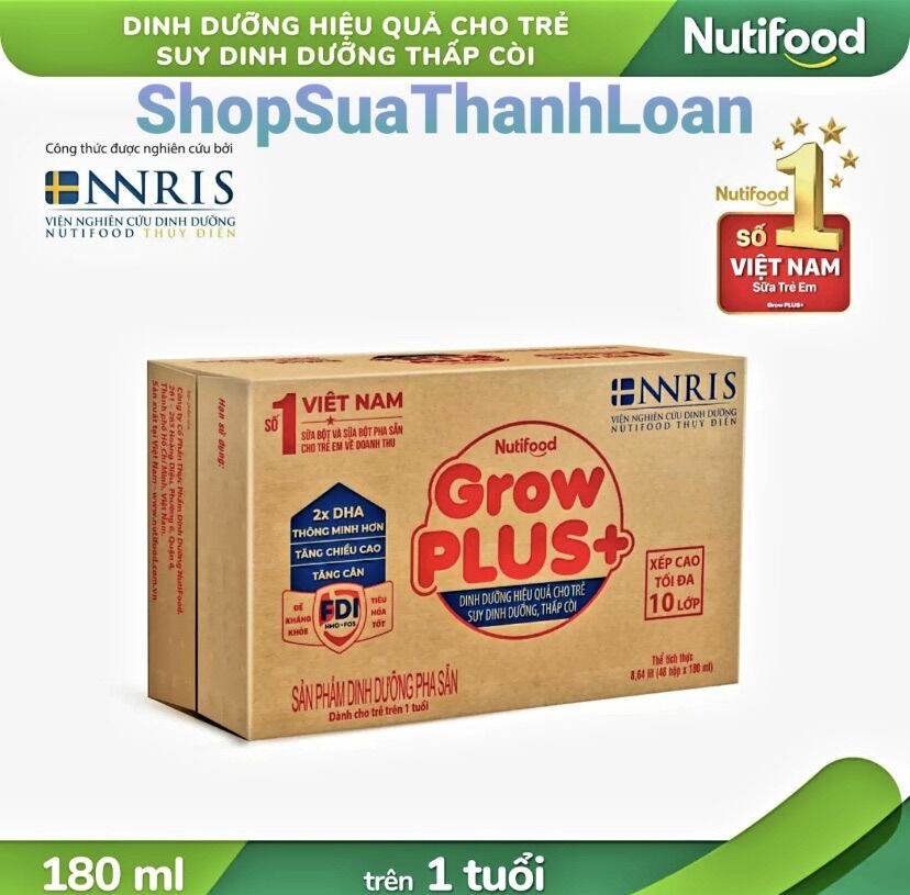Sữa Grow Plus Đỏ 180ml Ít đường /12lốc