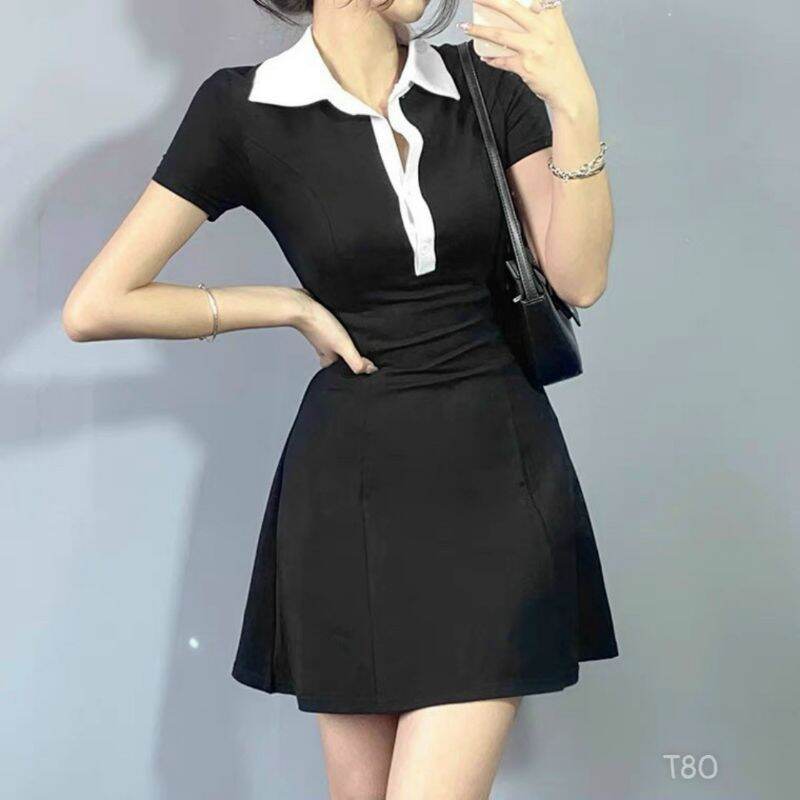 [HCM]Đầm Fom Chữ A Phối Cổ Trắng