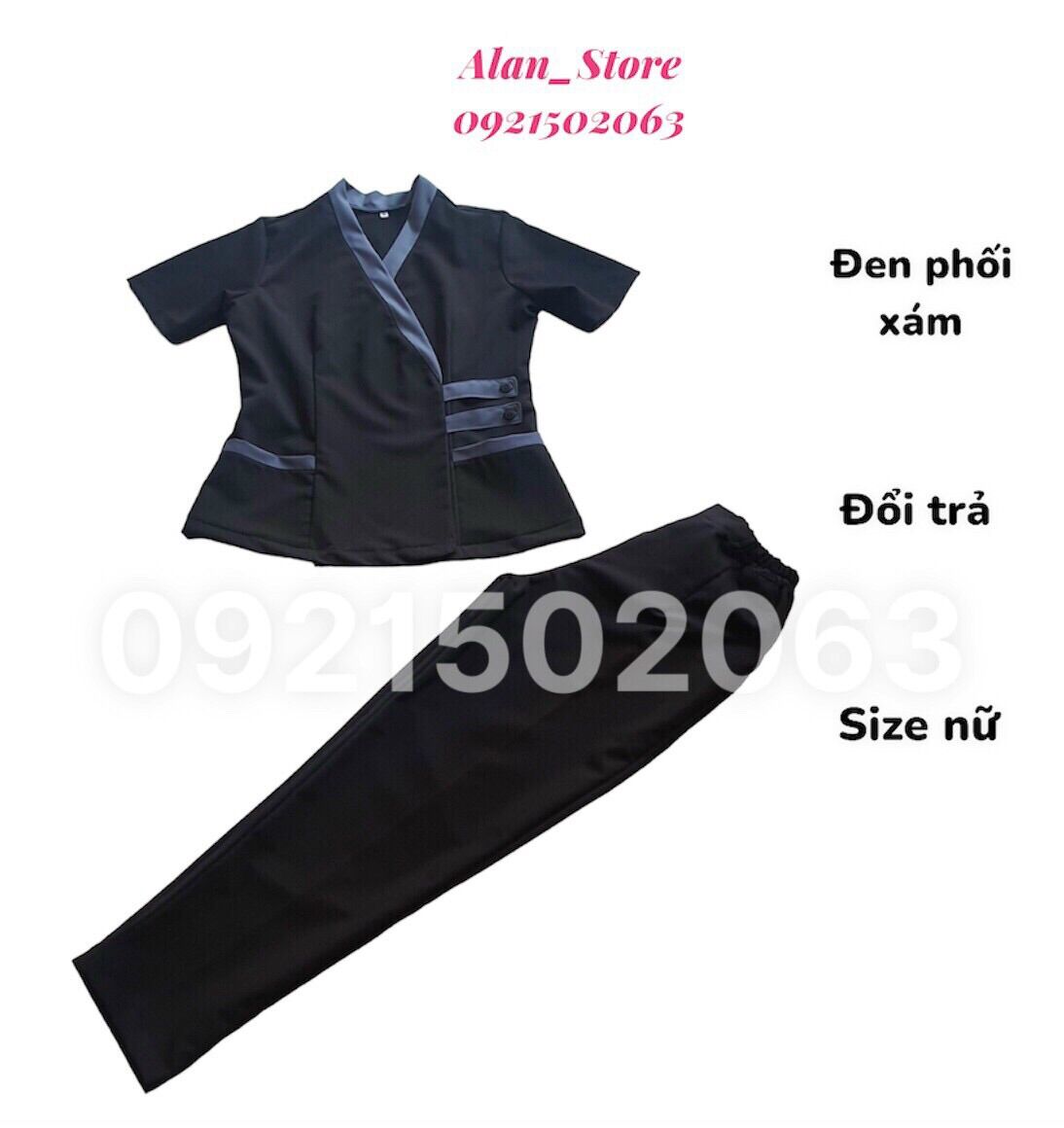 Đồng phục spa khuy đen viền xám chất lượng