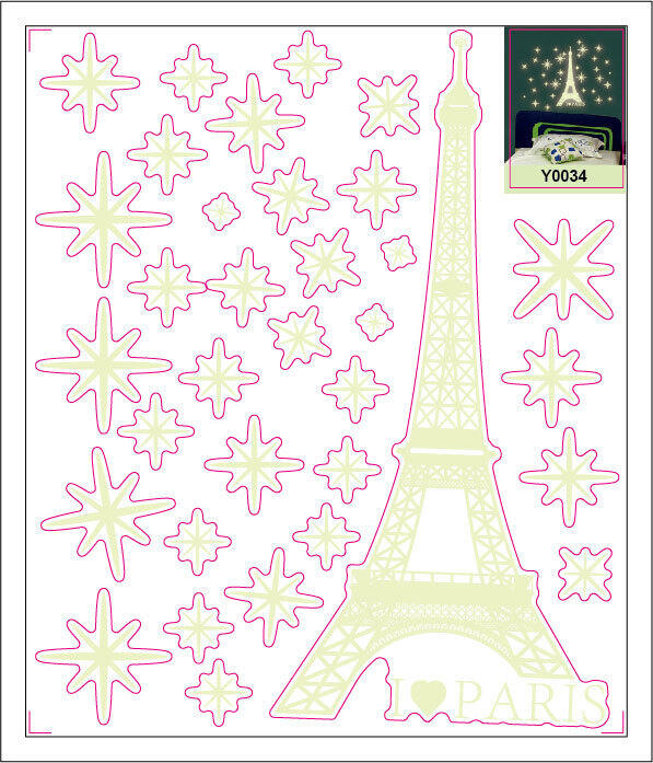 Bộ sticker dạ quang Paris night siêu xinh