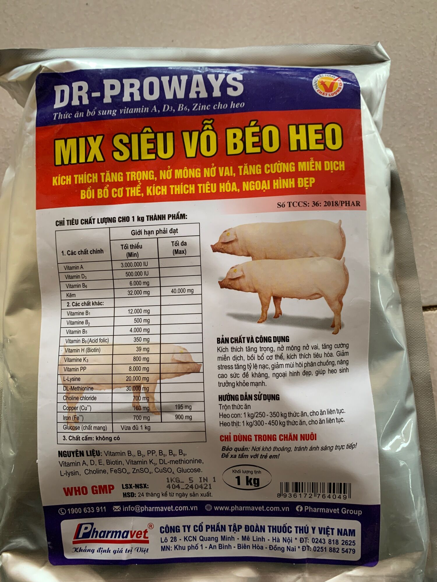Vỗ béo heo lợn, Siêu tăng trưởng cho vật nuôi , vỗ béo cho Heo lợn 1kg tăng cân nhanh,rút ngắn thời gian chăn nuôi