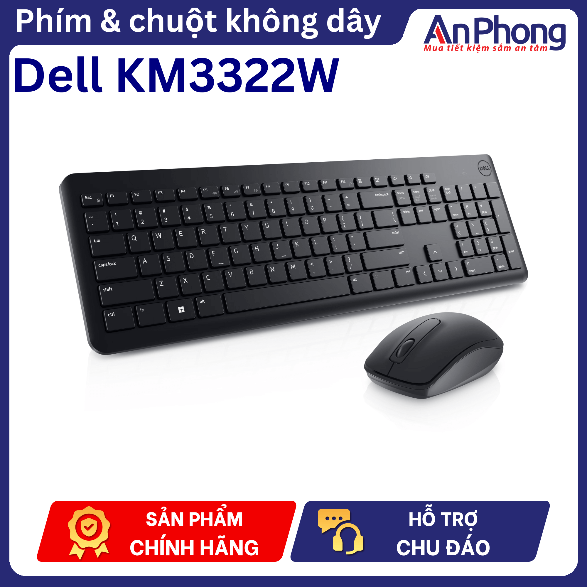 Bộ phím & chuột không dây Dell KM3322W, sản phẩm chính hãng bảo hành 12 tháng