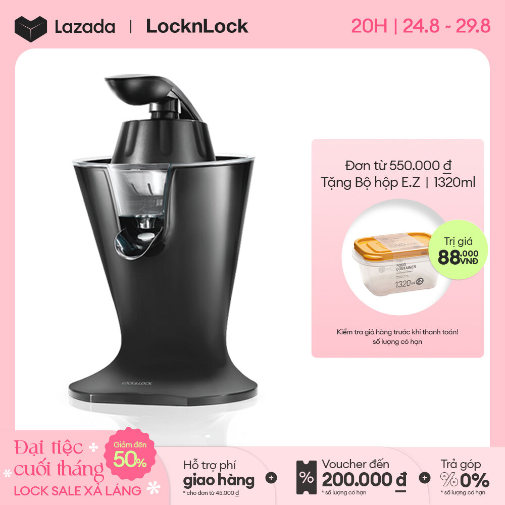 EJJ256BLK - Máy Vắt Cam Lock&Lock -  Chống nhỏ giọt, Lưới lọc inox, Dễ vệ sinh, Công suất lớn 85W - Hàng chính hãng - Bảo hành 2 năm