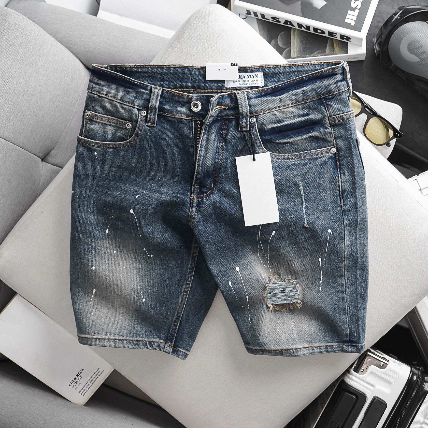 Quần Short Bò Jean Nam Xuất Xịn co giãn bền màu