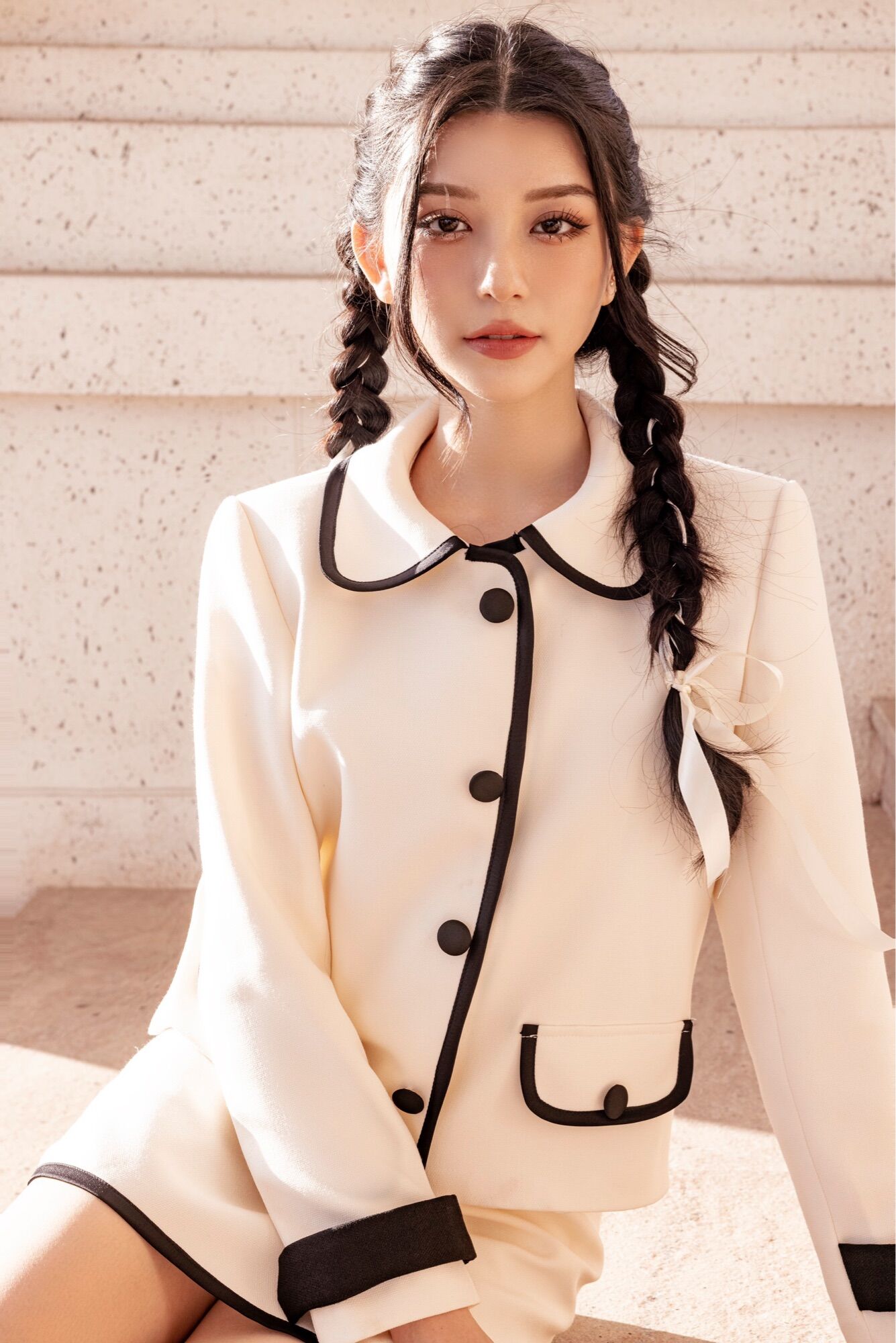 Joie des roses - chân váy dạ blanche skirt