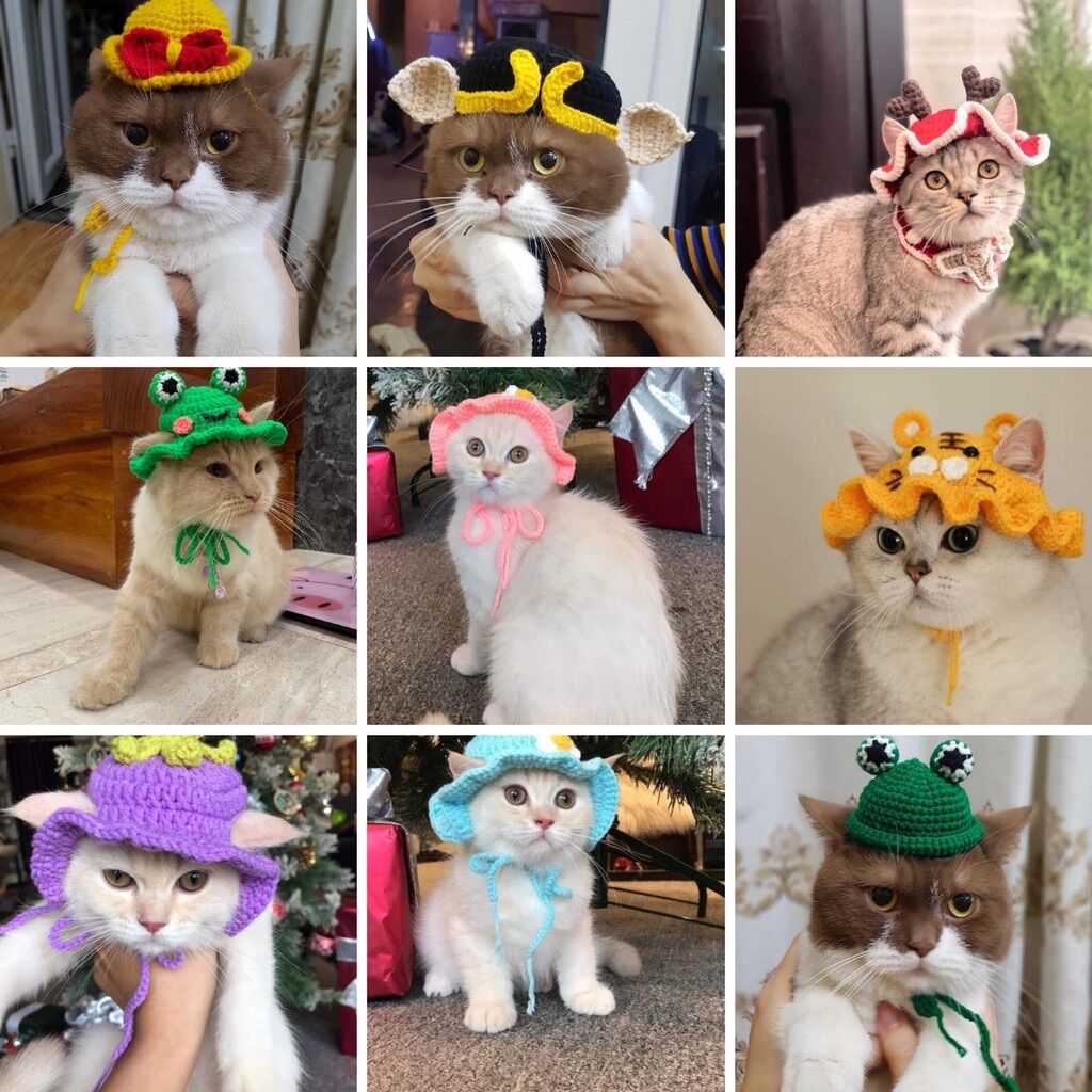 Mũ nón len cho chó mèo - yếm dễ thương cho thú cưng - lấm lem pet shop