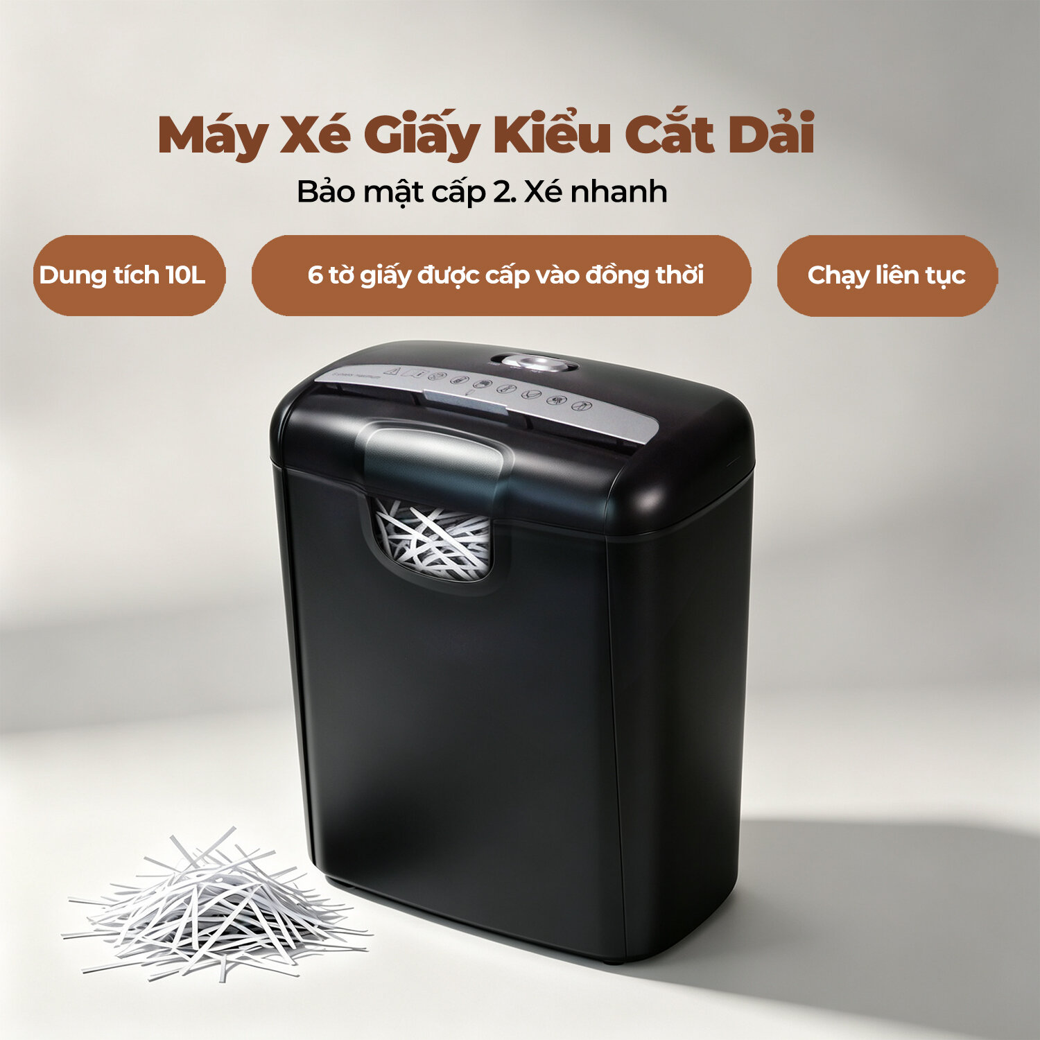 Máy Hủy Giấy Mini Rayson 601S - Máy Hủy Tài Liệu Văn Phòng Tự Động Hủy Dạng Sợi 120 Tờ/2 Phút Khổ A4 Cho Văn Phòng Trường Học