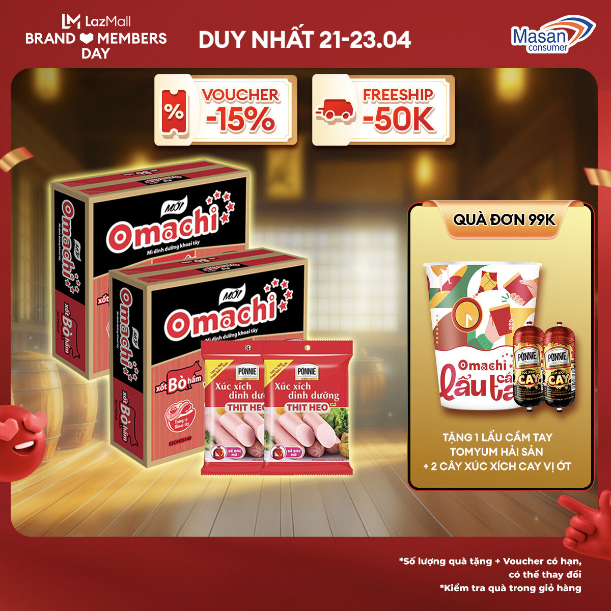 Combo 2 Thùng Omachi Xốt Bò Hầm Gói 80G + 2 Xúc Xích Tiệt Trùng Ponnie Vị Heo 70G