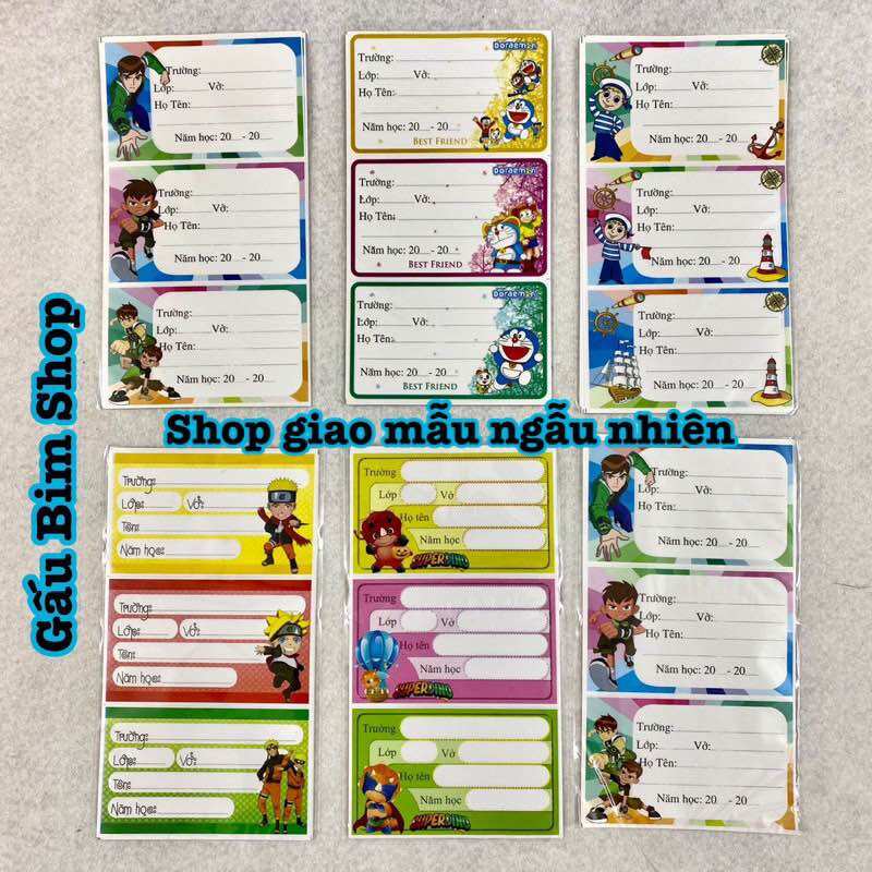 Nhãn vở cắt sẵn có keo dính (1 tệp 12 nhãn)