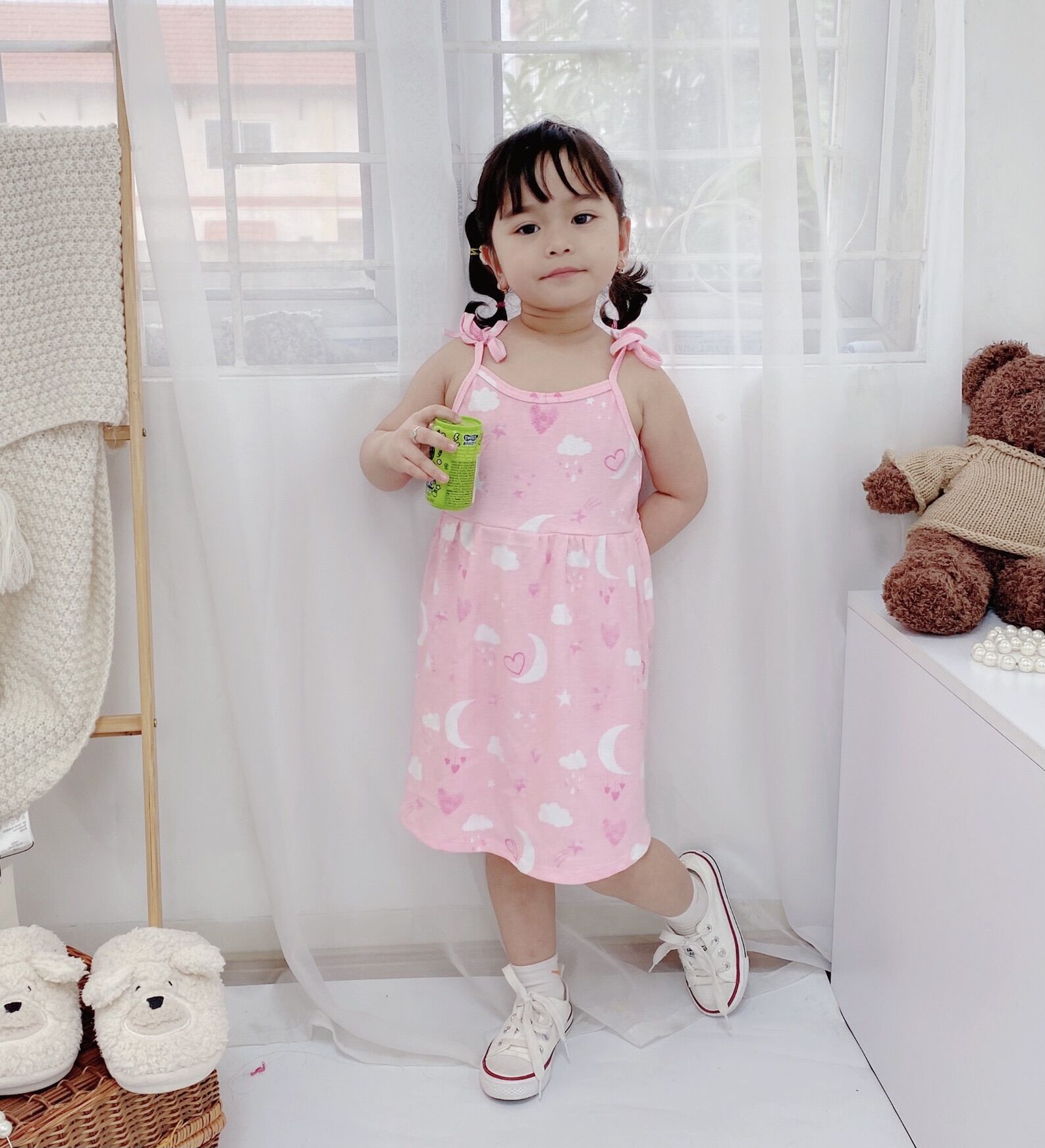 Váy thun 2 dây thắt nơ bé gái