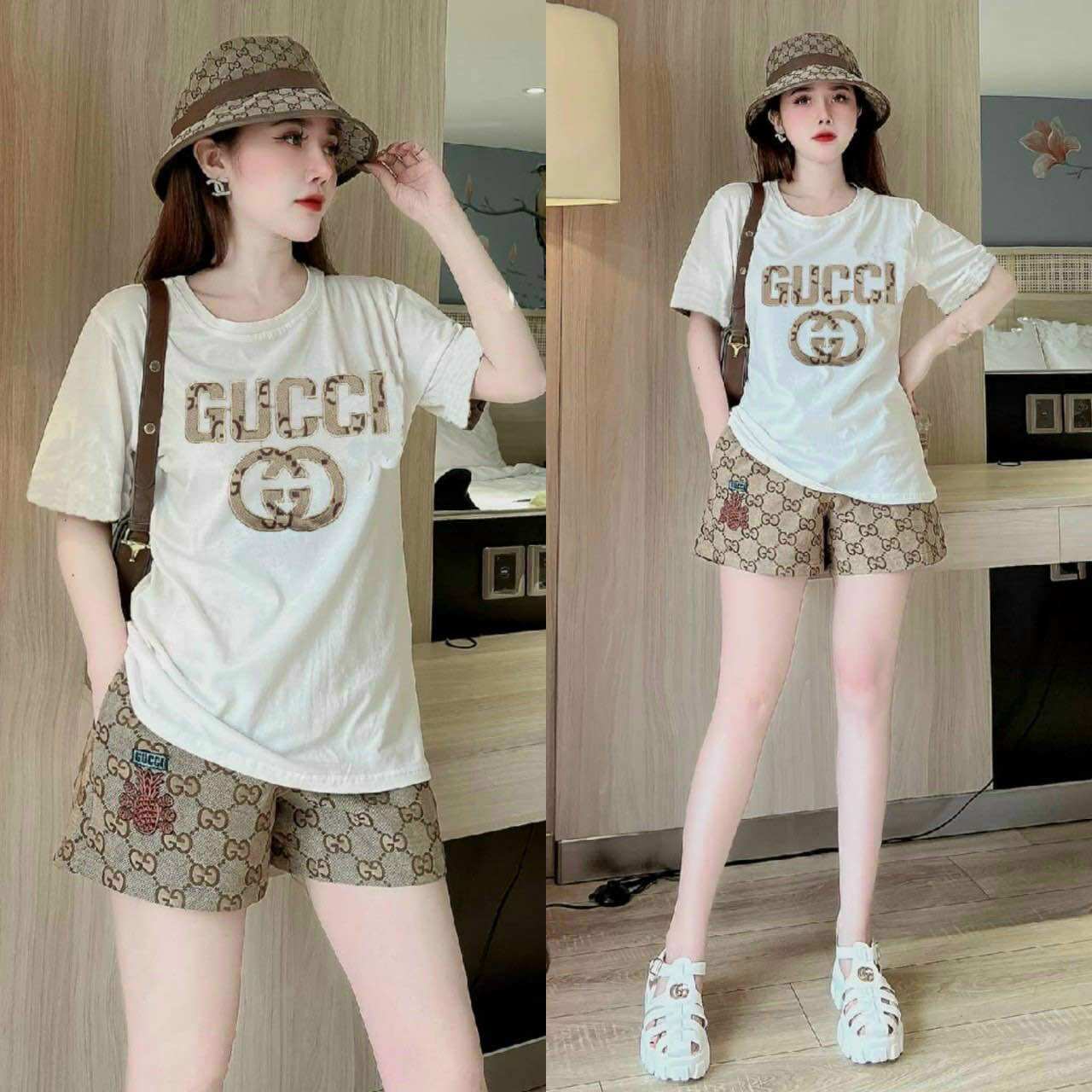 BỘ SHORT ÁO THÊU CHỮ GG