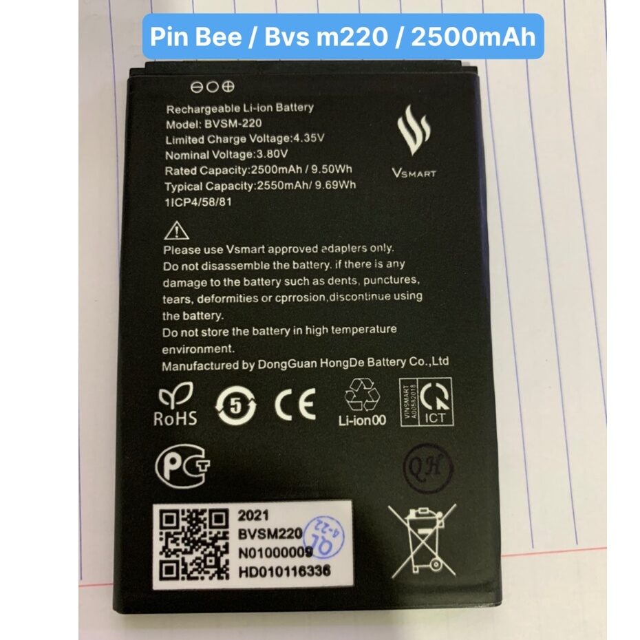 Pin vsmart bee bvsm-220 bao test đổi trả