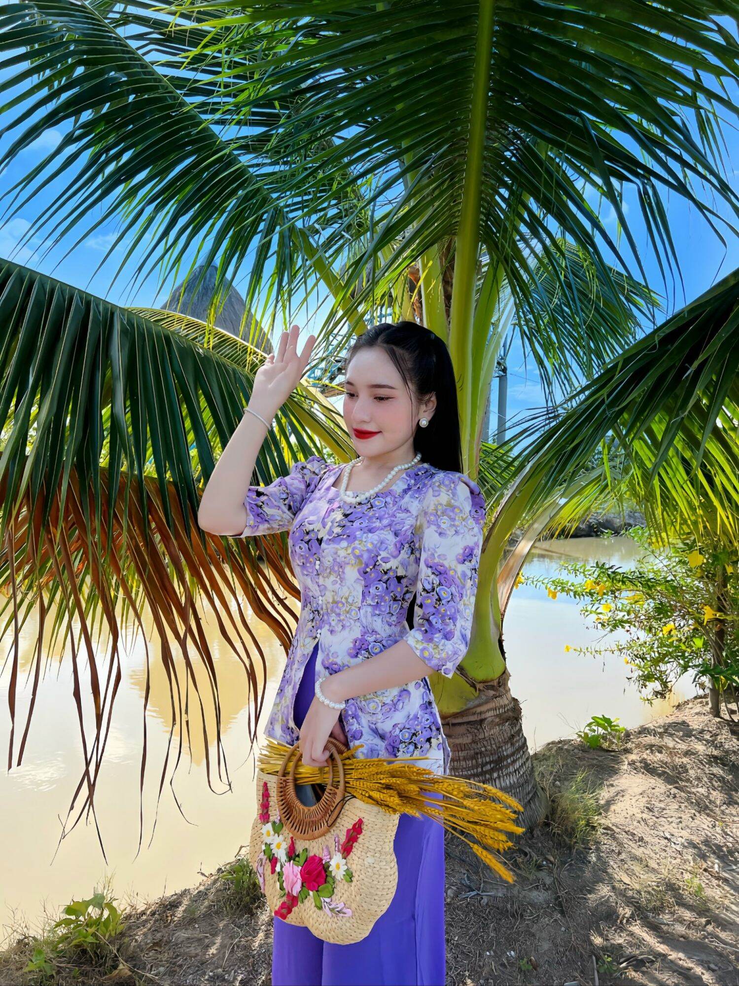 Bộ bà ba cổ Vuông tay phồng