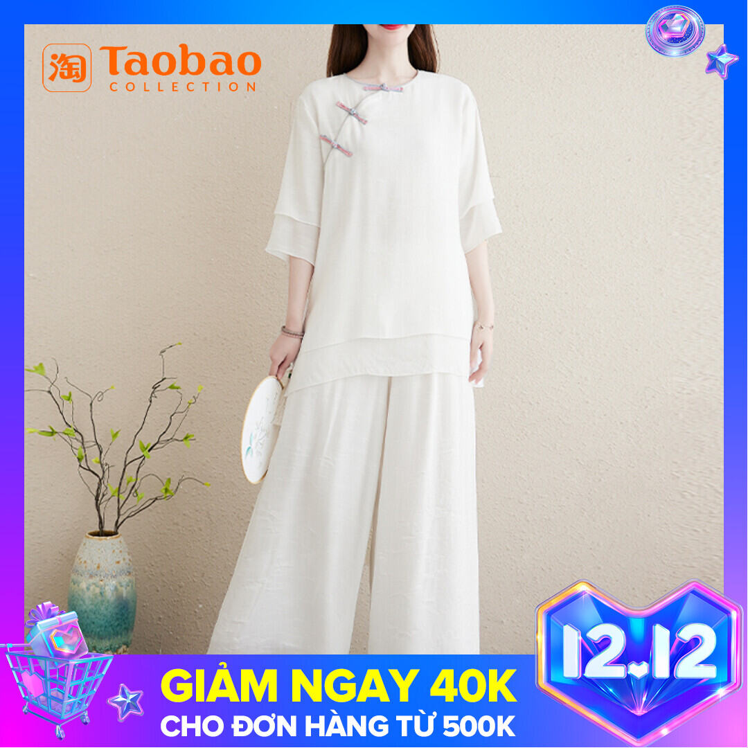 Trang Phục Yoga Cotton Lanh Tiên Khí Trang Phục Thiền Mẫu Mới Mùa Hè Trang Phục Nữ Bộ Hai Chiếc Bộ Khí Chất Trang Phục Cư Sĩ Thiền Trang Phục Trà