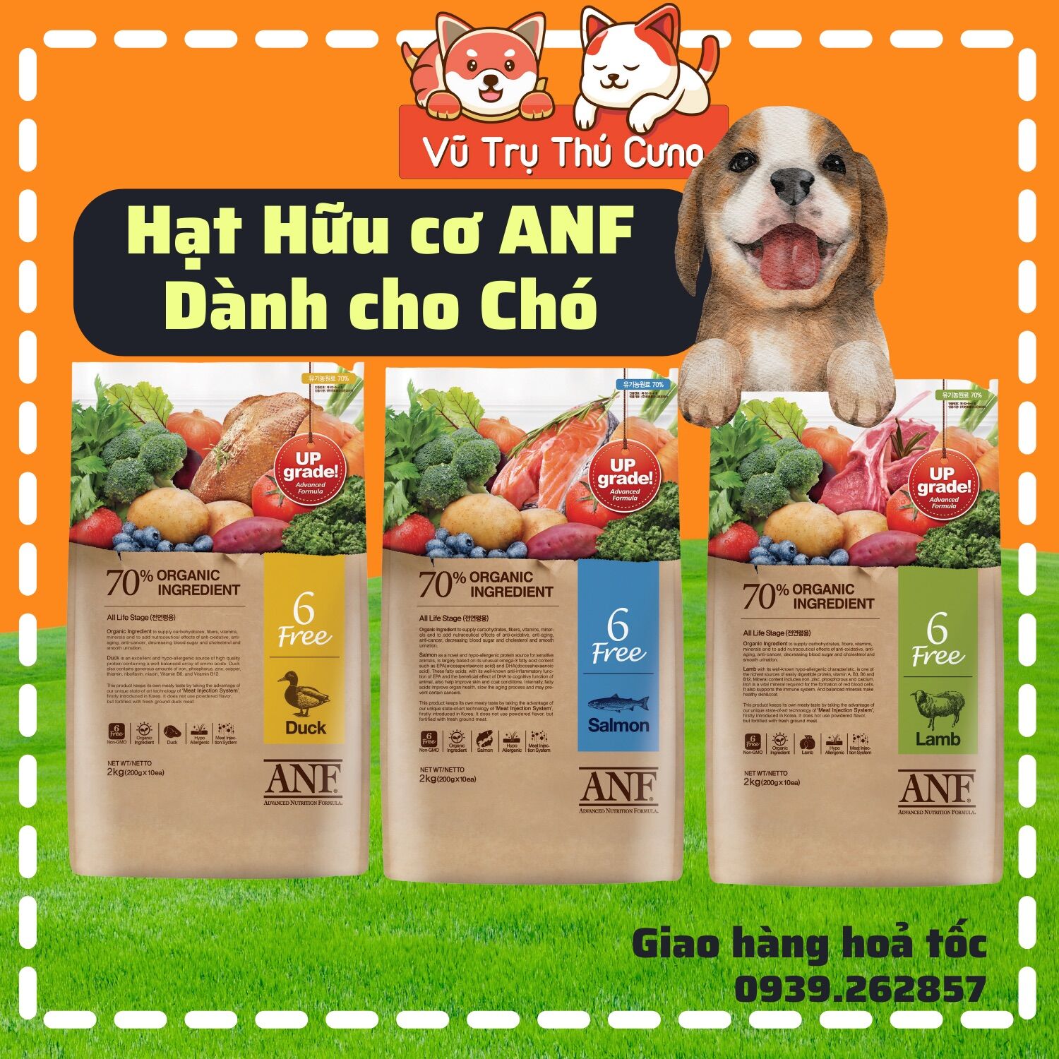 Hạt hữu cơ ANF dành cho Chó mọi độ tuổi, Thức ăn cho Chó từ Hàn Quốc