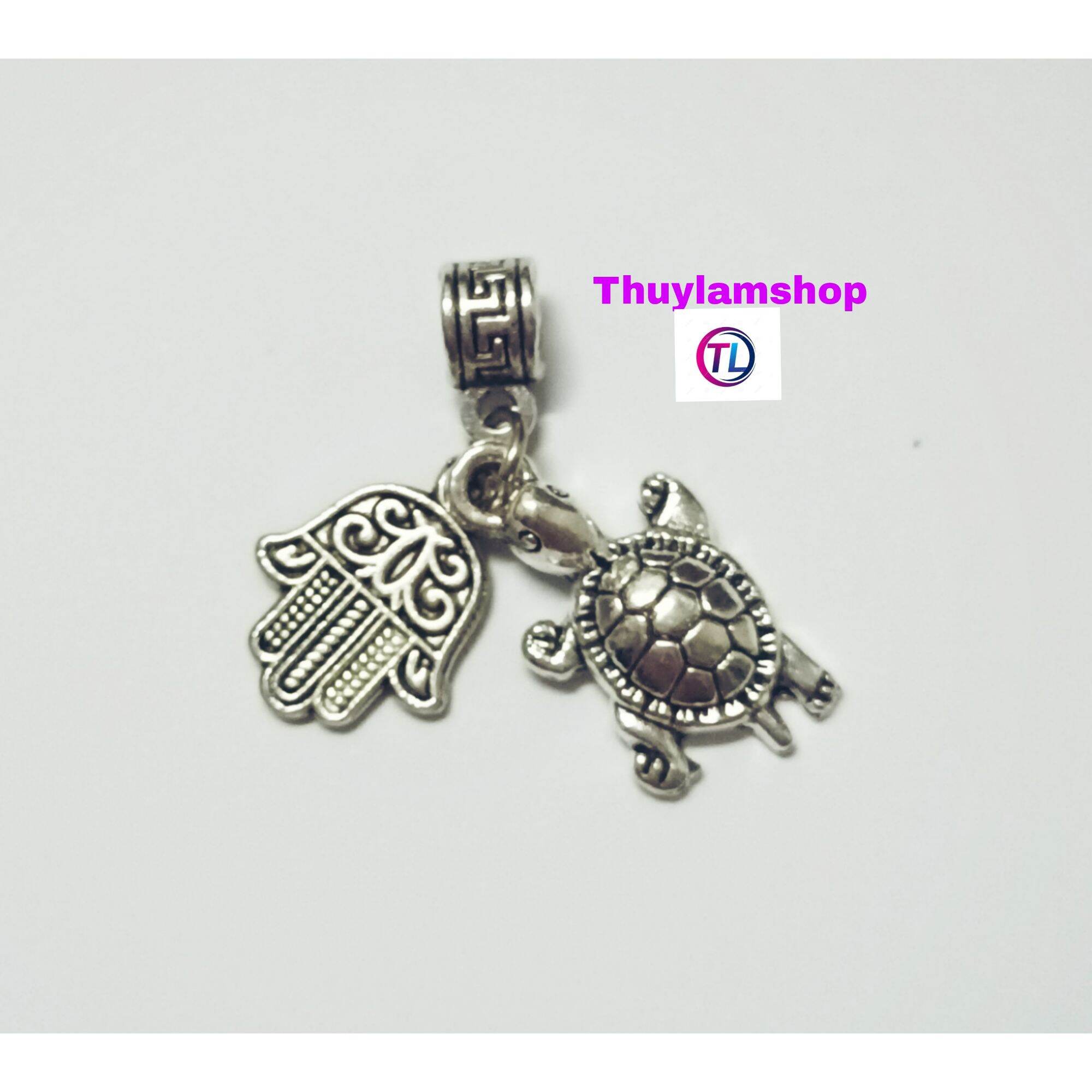 Charm Rùa Kiên Trì Học Tập ống lùa bạc thái làm vòng