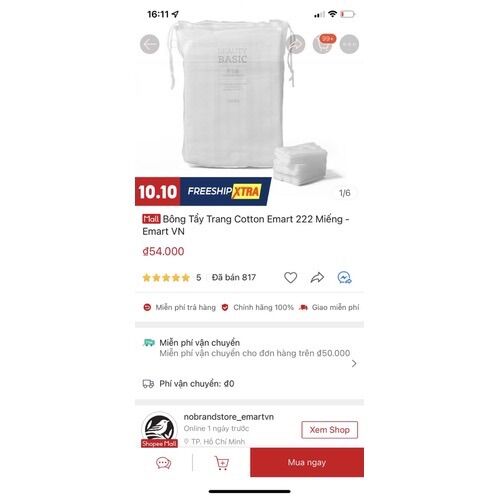 Bông Tẩy Trang 222 Miếng EMART No Brand Beuty Basic
