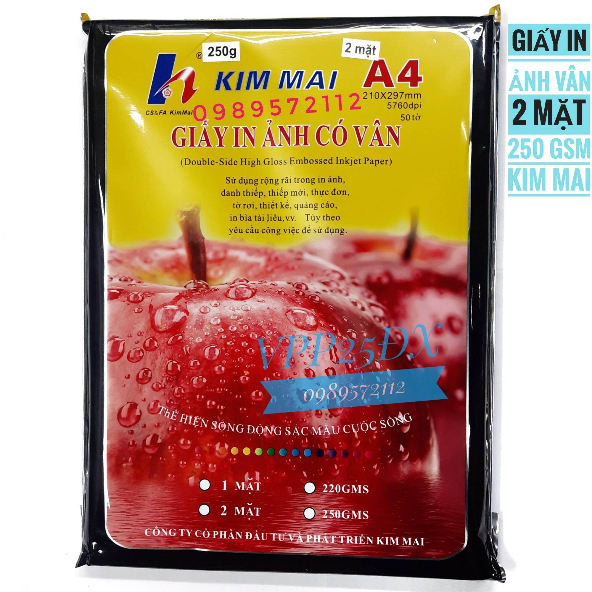 Giấy in ảnh A4 2 mặt vân kim mai định lượng 250gsm.