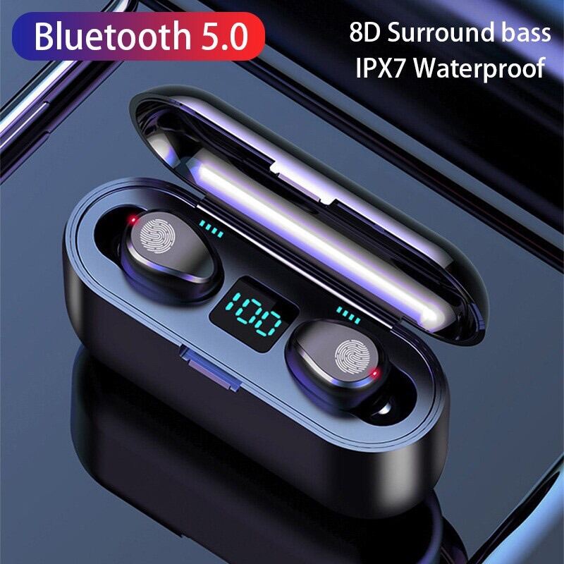 Tai nghe Bluetooth AMOI F9 TWS 5.0 bản QUỐC TẾ không dây cảm ứng chống nước IPX5, chống ồn tích hợp sạc dự phòng 2500mAh