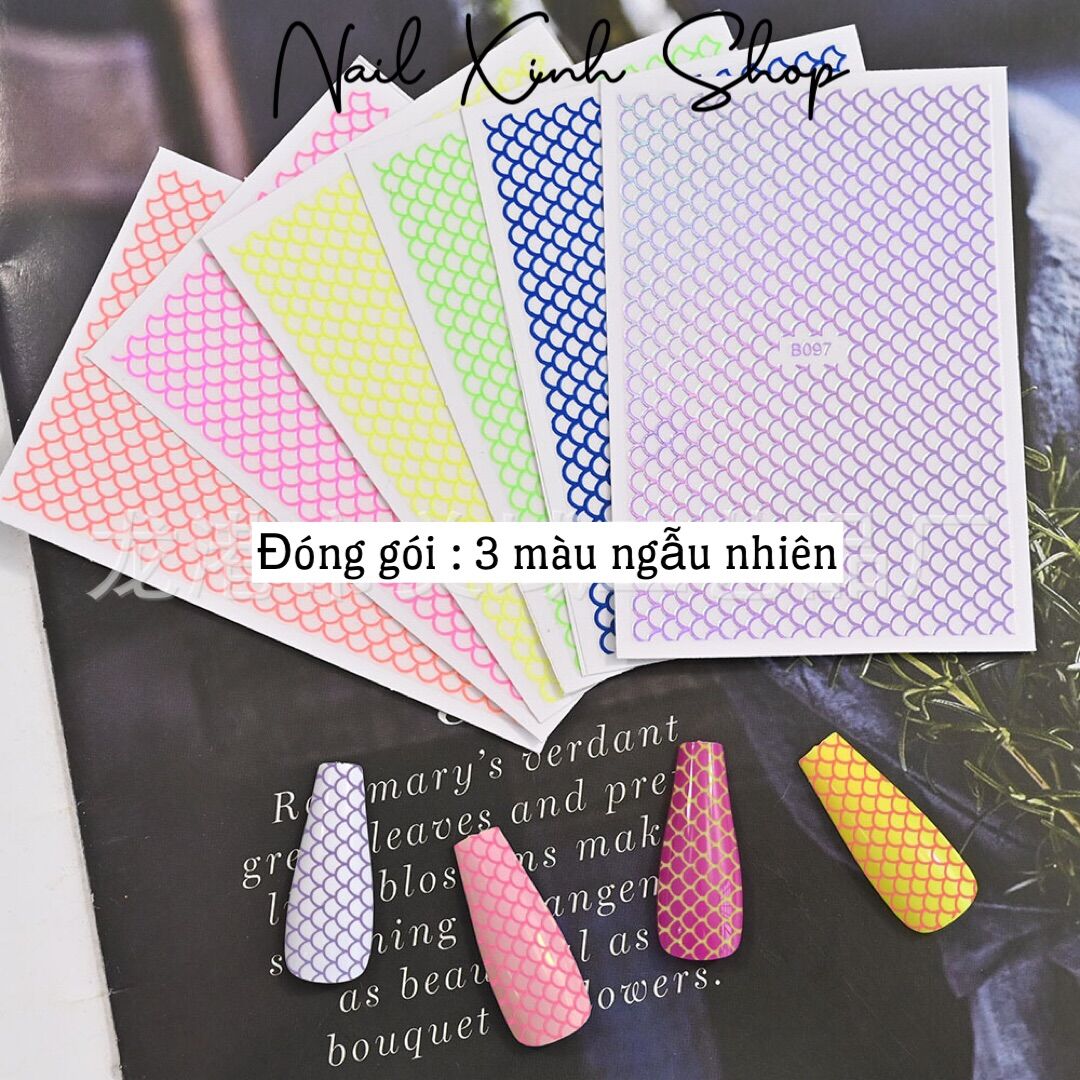 Set 3 miếng sticker dán móng 3D hoạ tiết vẩy cá / da rắn
