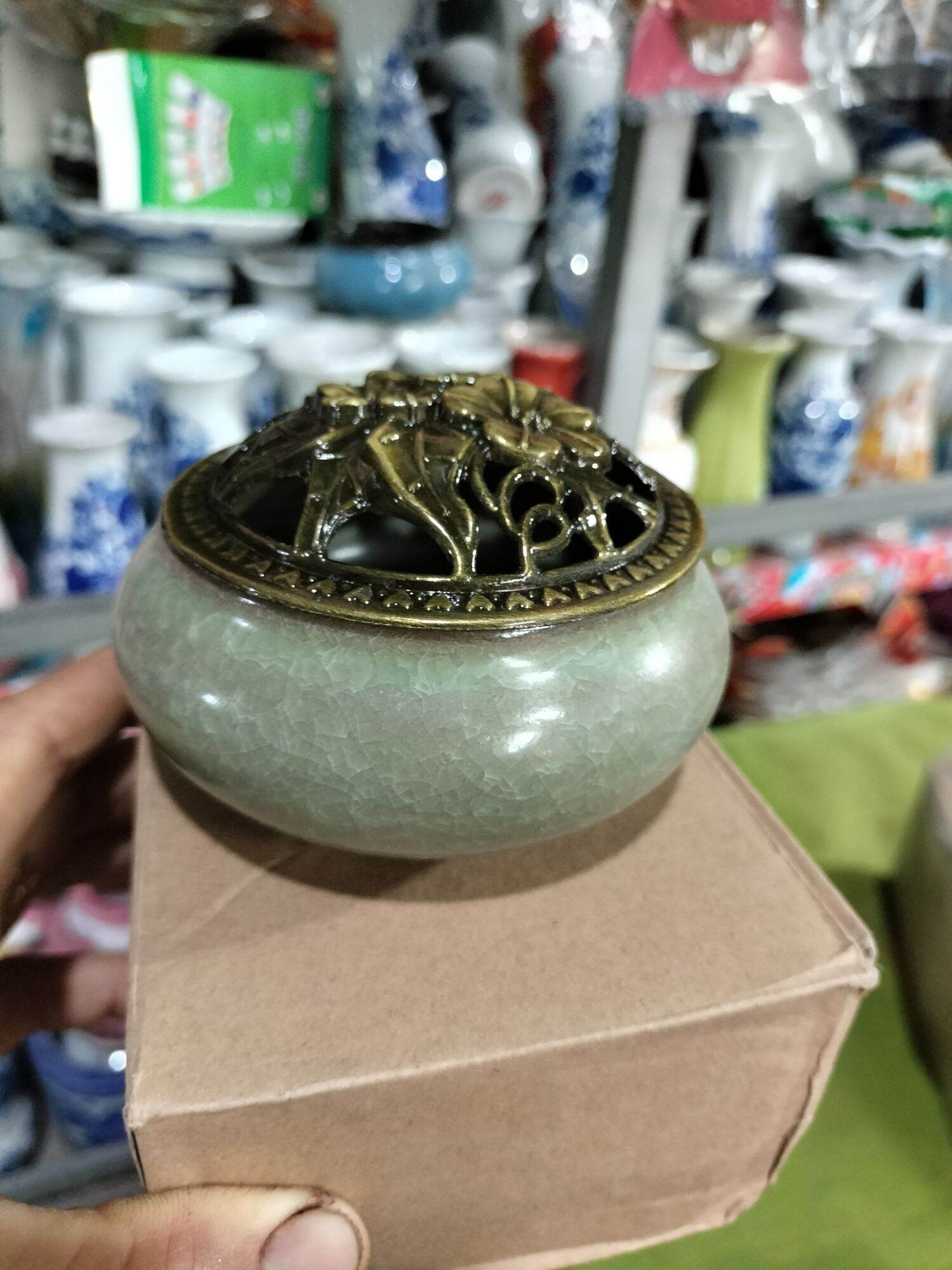Hũ đốt trầm/Lư xông trầm hương men rạn cao cấp