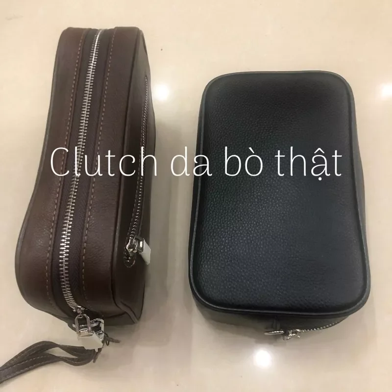Clutch cầm tay da bò thật form rộng rãi đựng nhiều
