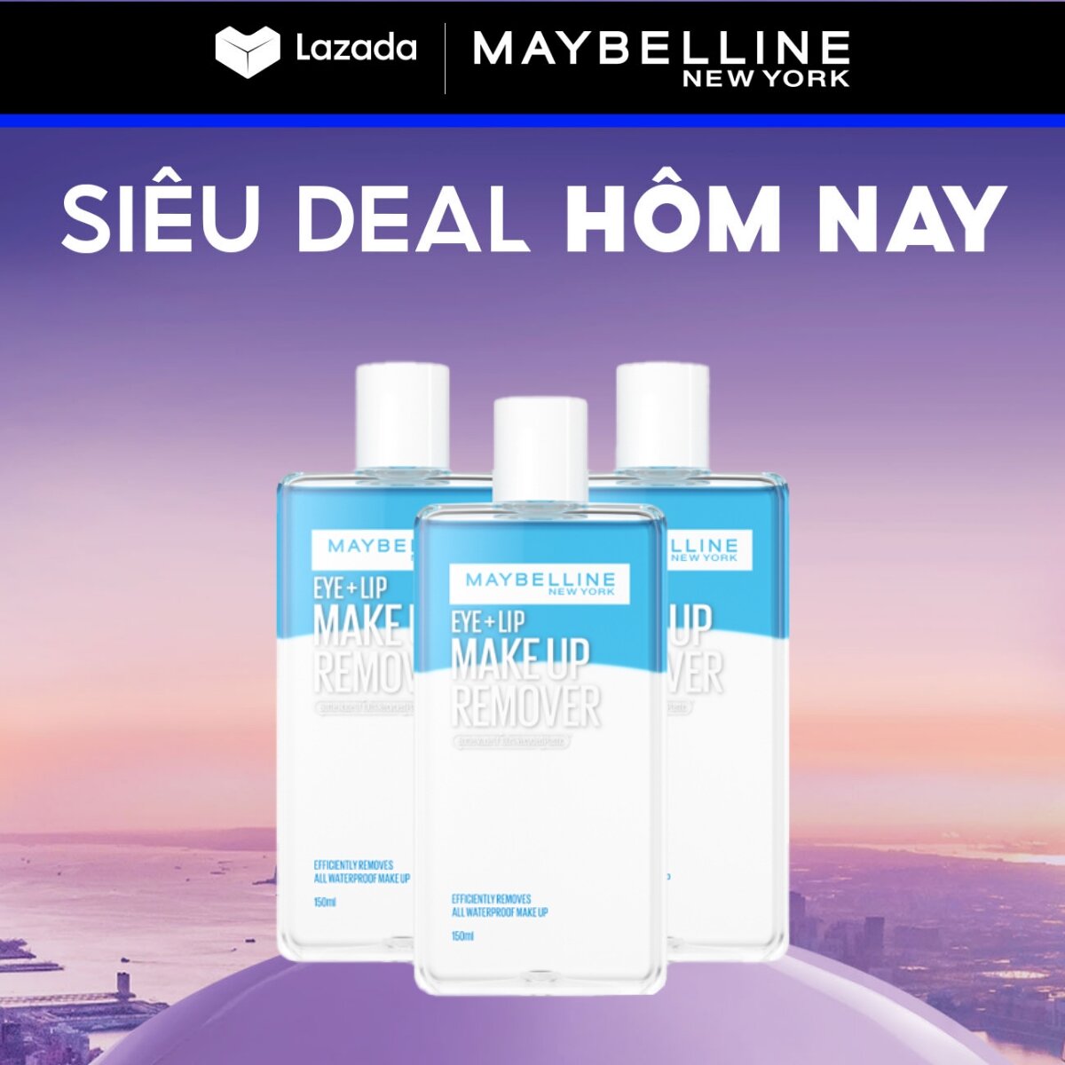 Bộ 3 Chai Nước Tẩy Trang Mắt và Môi Chuyên Dụng 2 lớp Maybelline New York Eye & Lip Makeup Remover 150ml