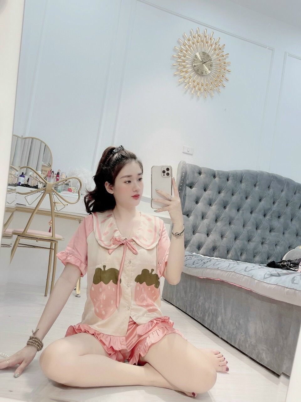 [ Ảnh Thật ] Bộ Ngủ Pijama Lụa Cổ Bèo Dâu