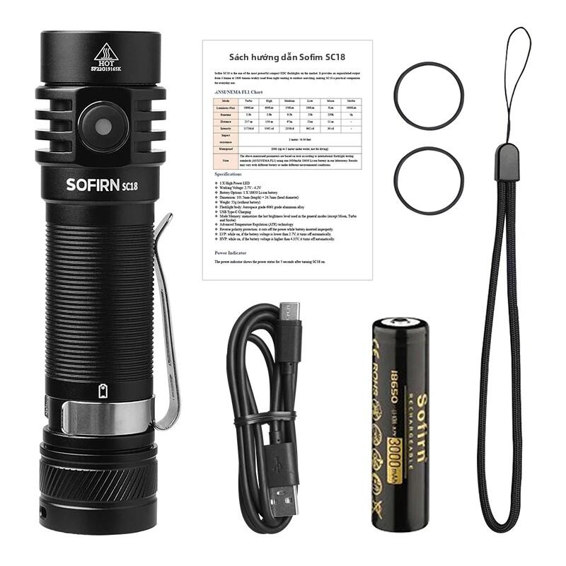 Sofirn Sc18 1800lm EDC đèn pin USB C có thể sạc lại sst40 LED 18650 Torch tIR quang học ống kính đèn