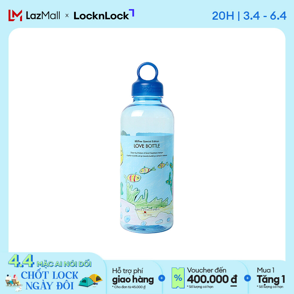 ABF625GNF - Bình nước nhãn hiệu Lock&ampLock Bisfree in tranh hình cá 700ml - Màu xanh biển