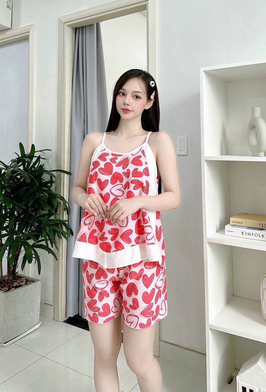 SET BỘ NỮ MẶC Ở NHÀ DÂY TẦNG DỄ THƯƠNG VẢI LỤA  - 90