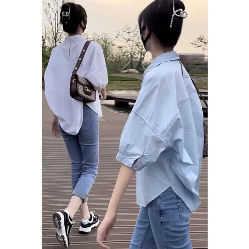 Áo sơ mi tay ngắn dáng rộng cho ce