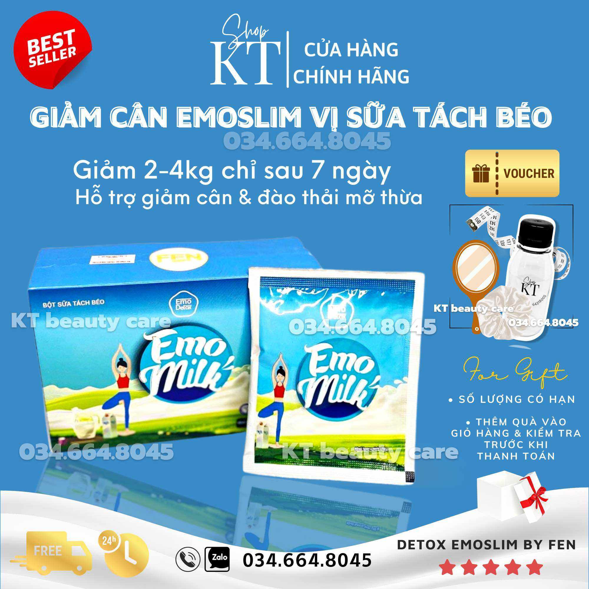 SỮA TÁCH BÉO giảm cân emoslim GIẢM CÂN EMOSLIM CHÍNH HÃNG Freeship + Tặng kèm bình nước mini 100ml giam can slim emoslim bổ sung collagen - KT BEAUTY CARE
