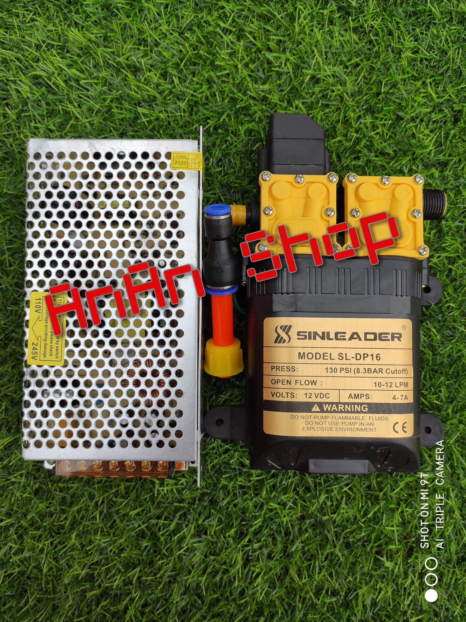 Bộ máy bơm đôi cao áp mini 12v sinleader kèm nguồn tổ ong 12v-10a cao cấp