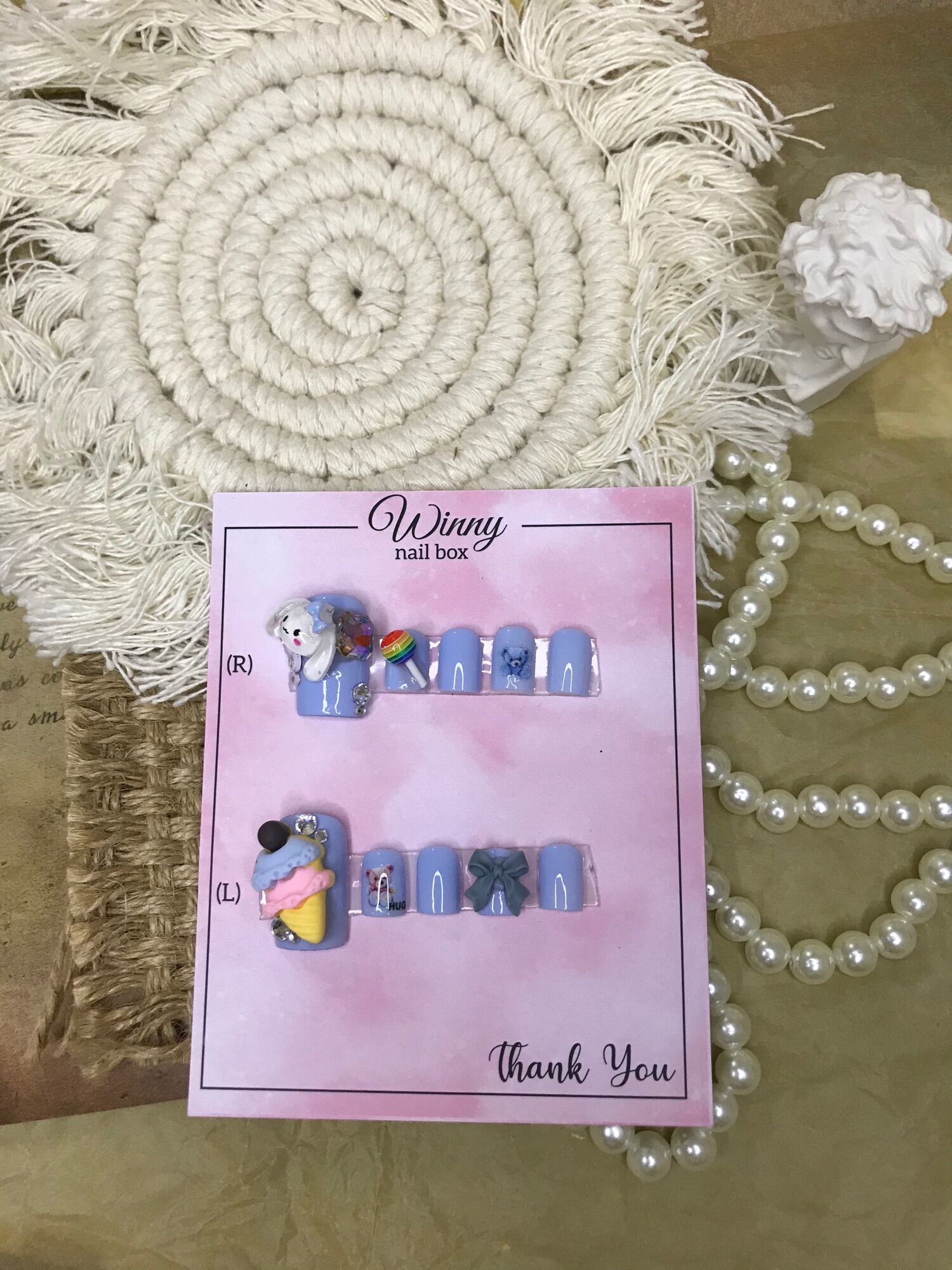 Nailbox móng up móng giả chân xanh mastel kem
