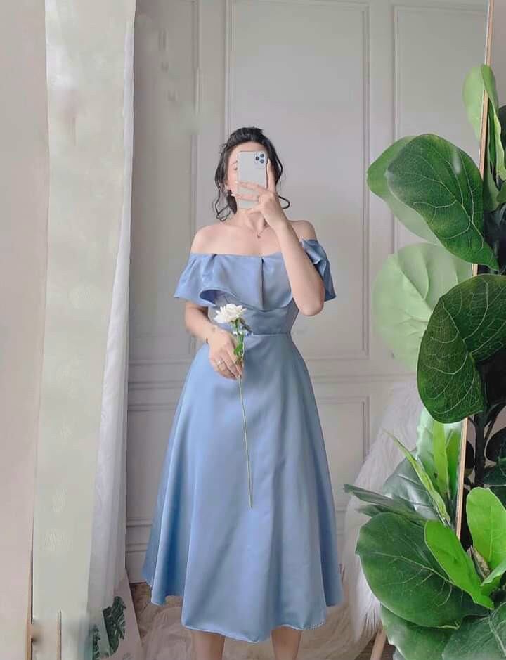 Đầm xòe trễ vai phối bèo quyến rũ