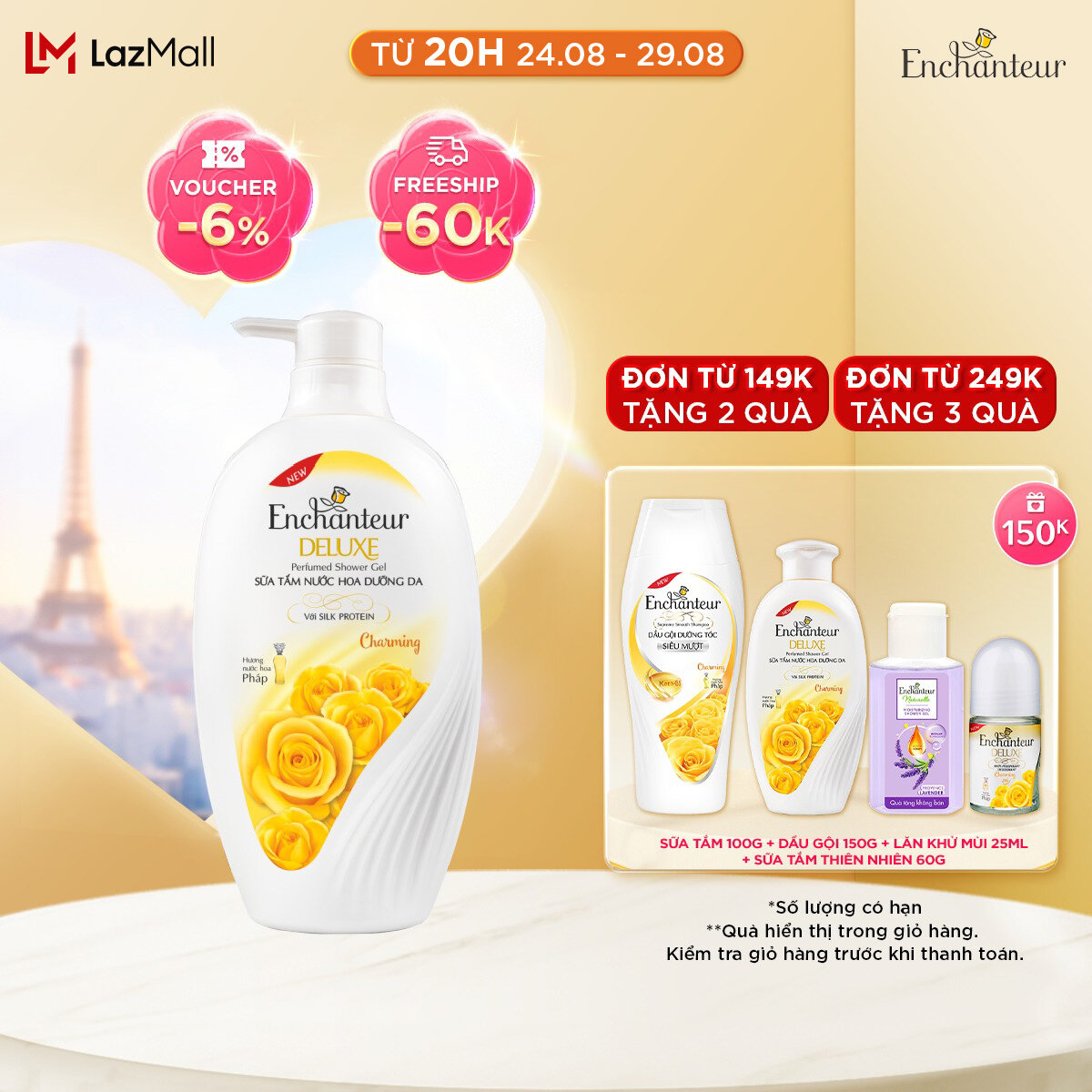 Sữa tắm nước hoa dưỡng da Enchanteur Charming 650gr