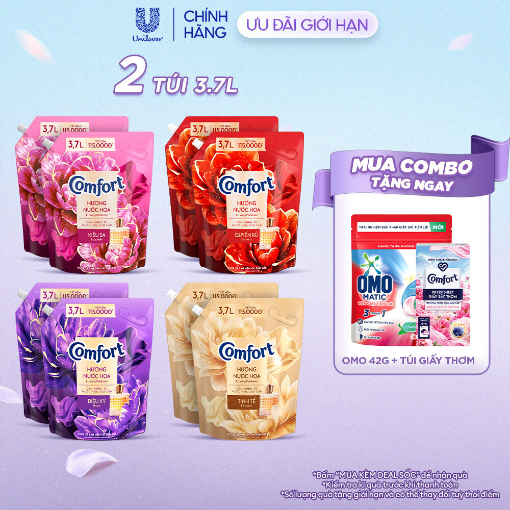 Combo 2 Nước Xả Vải Comfort Thơm Mát Gấp 10 Lần / Hương Nước Hoa 100 Giờ Lưu Hương Túi 3.6/3.7L (bao bì tùy lô nhập hàng)