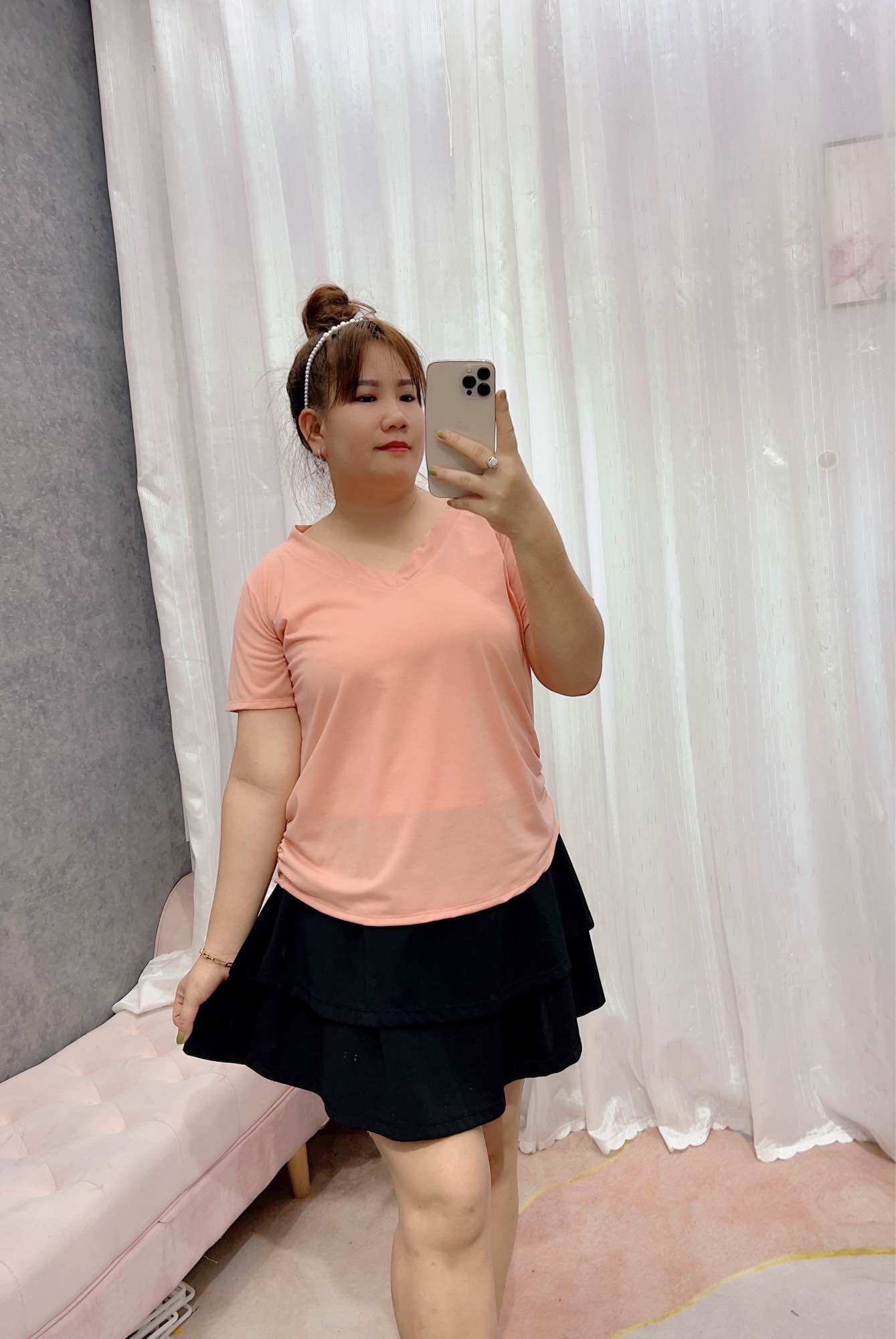 Áo phông nữ nhún eo cổ tim nhún eo Bigsize 68-95kg