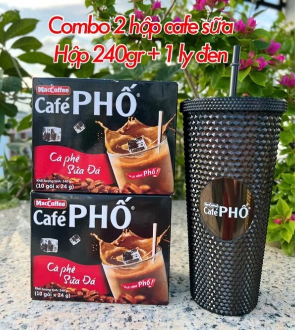 combo 2 hộp cafe phố 10 gói 290g tặng kèm ly ống hút siêu to - combo 2 hộp cafe phố tặng kèm ly ống 