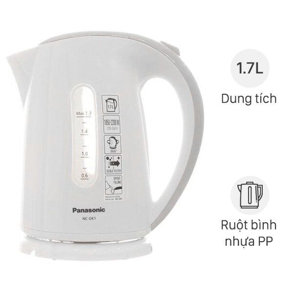 Bình đun siêu tốc Panasonic 1.7 lít NC-GK1WRA [HÀNG MỚI 100% BẢO HÀNH CHÍNH HÃNG 12 THÁNG]