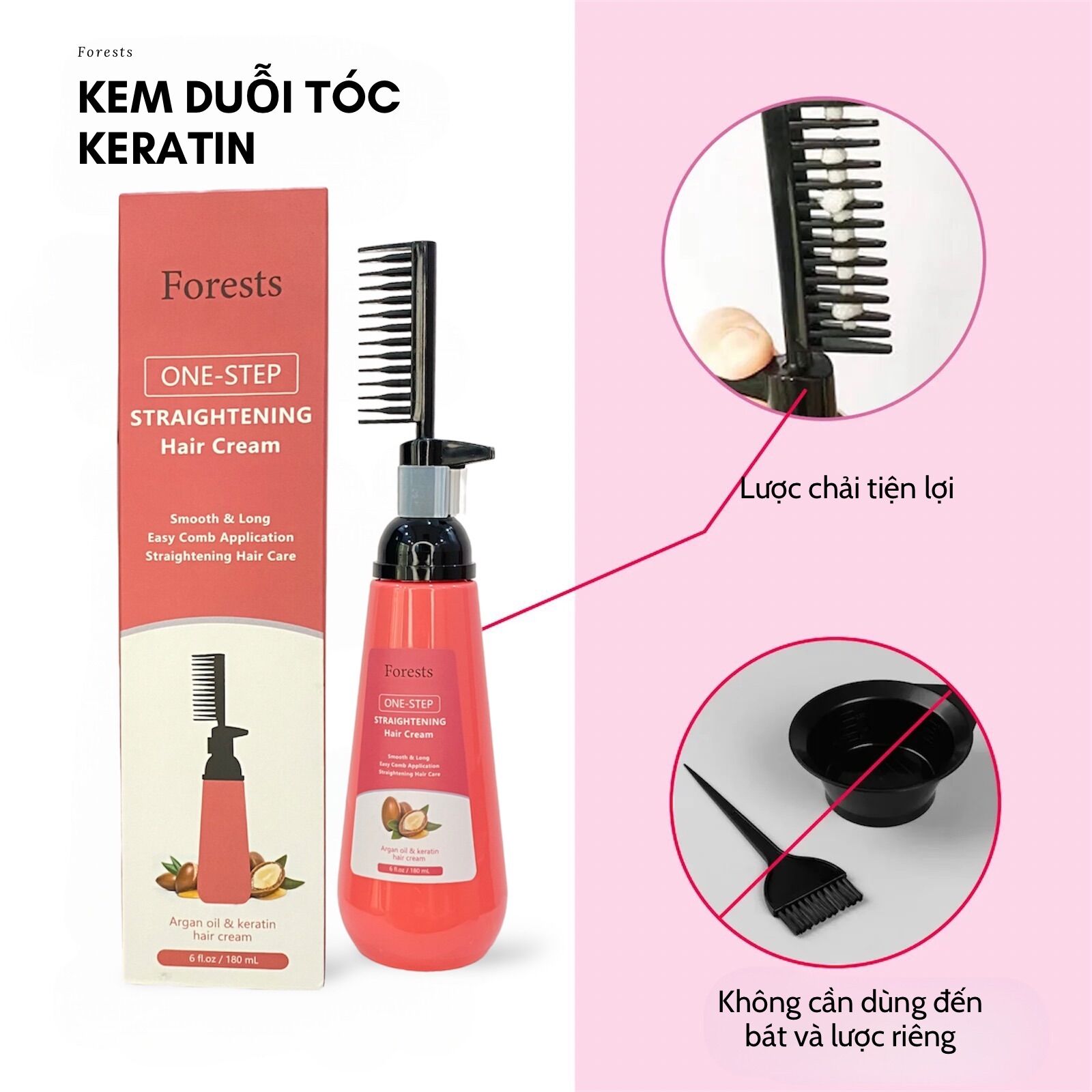 Kem duỗi tóc, ép side Keratin tại nhà kèm lược chải 180ml- Thành phần tự nhiên an toàn cho tóc