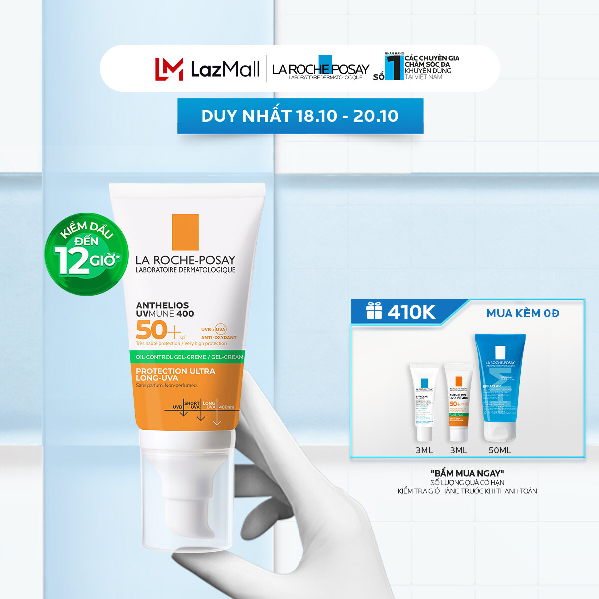 [Livestream VC 30%] Kem chống nắng La Roche-Posay kiềm dầu 12H Anthelios UVMUNE 400 Gel Cream