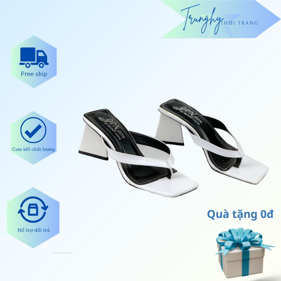 Guốc cao gót nữ 7p, dép guốc kẹp xỏ ngón kiểu đế tam giác độc lạ
