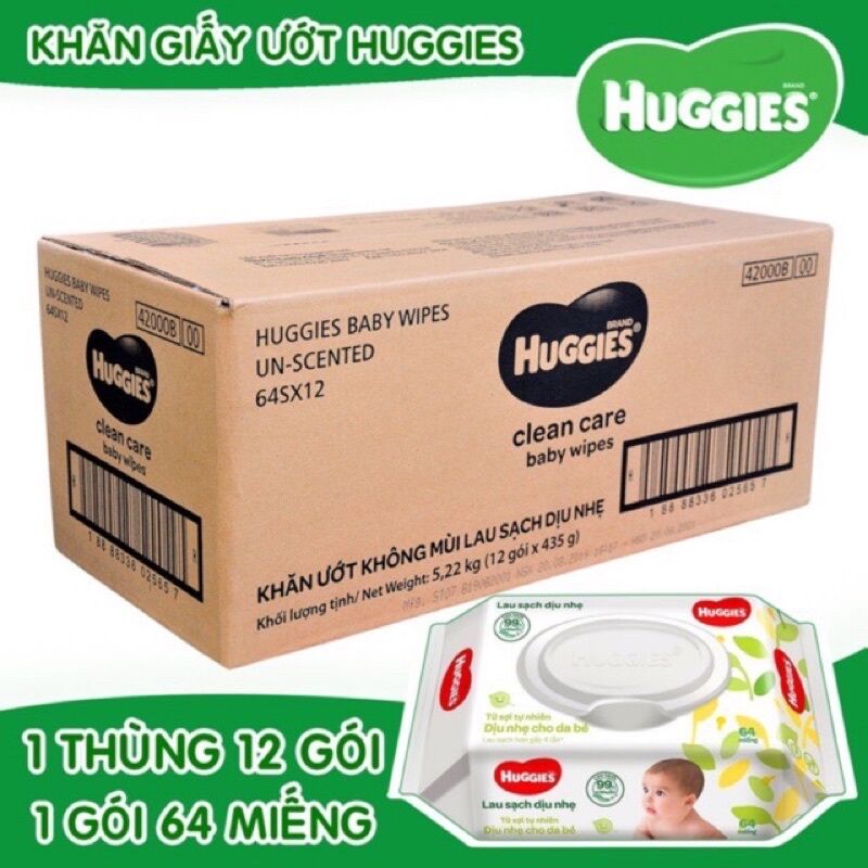 HCM 1Thùng  12 gói  Khăn giấy ướt Huggies 64 tờ không mùi  hsd 2026 - 2027