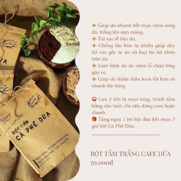 BỘT TẮM CÀ PHÊ DỪA - NHÃ NẮNG,TẨY TẾ BÀO CHẾT
