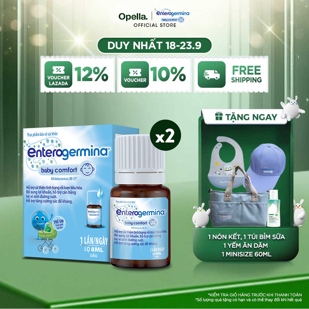 Bộ 2 Men vi sinh Enterogermina Baby Comfort - hỗ trợ cải thiện tình trạng rối loạn tiêu hóa ở trẻ nhỏ từ 0 tháng tuổi-Lọ 8ml