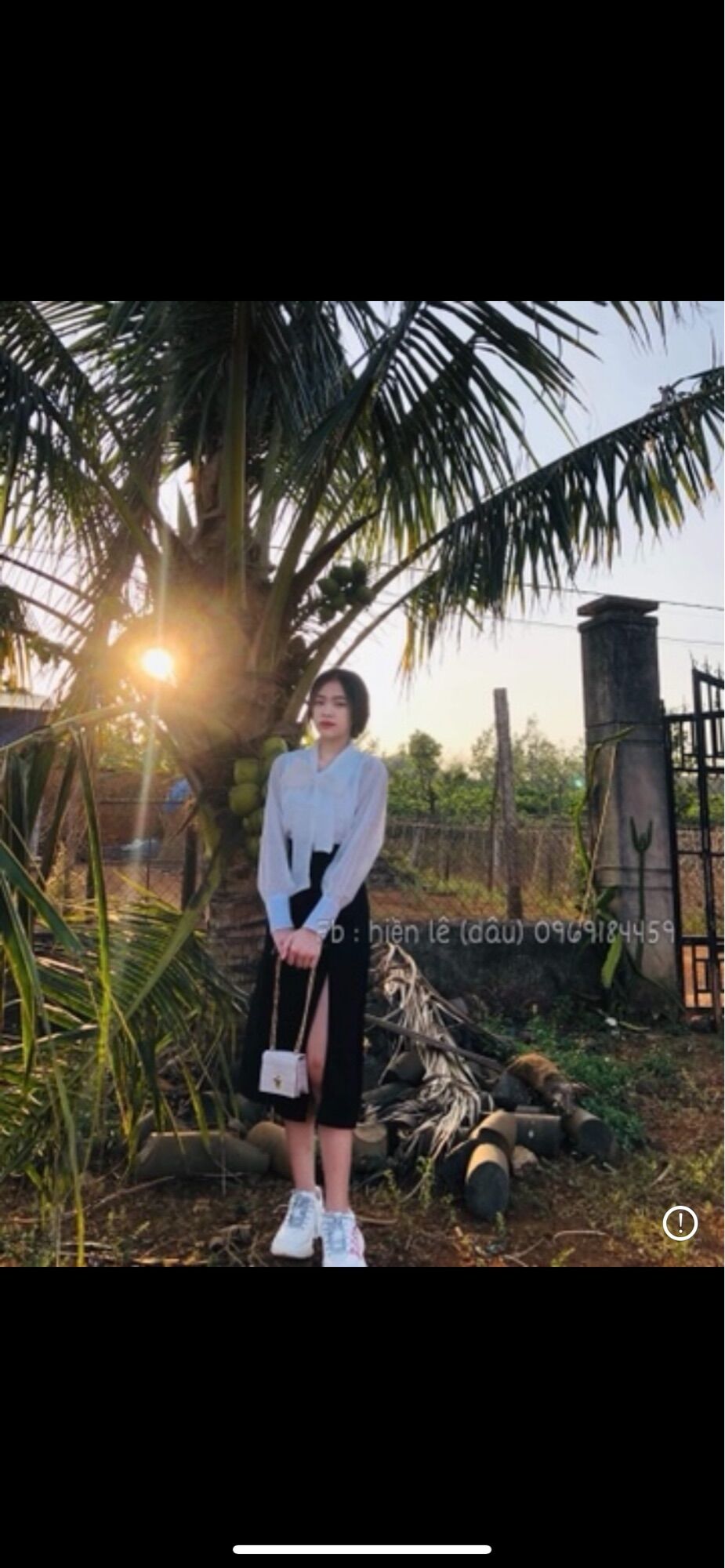 Set váy xẻ + áo kiểu cột nơ to