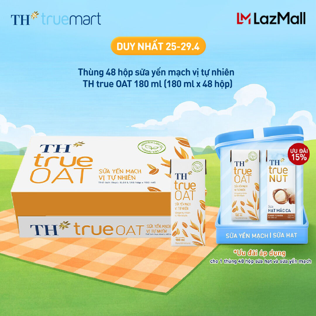 Thùng sữa yến mạch TH true OAT vị tự nhiên 180ml (48 Hộp)