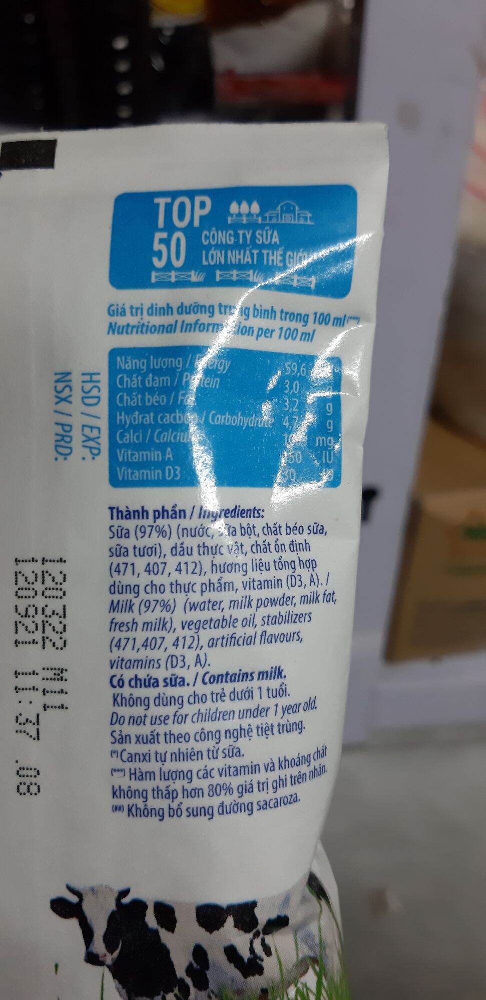sữa tươi vinamil không đường bịch 220ml